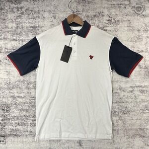 New Bad Birdie Pique Golf Polo Men's Small White Navy Red BBMP030-721 MSRP $84